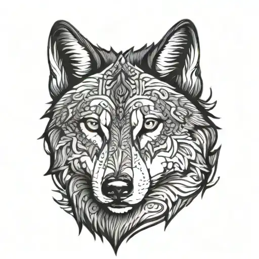 Wolf Front Face Tattoo Design