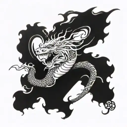 Dragon With Japanese Waves Flowing