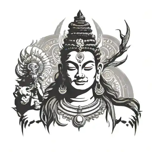 Create A Tatoo Of God Shiva In Mandela Style Including The Sanskrit Word The Destroyer