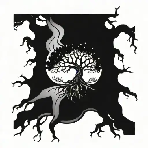 A Majestic Tree With Intricate Roots Intertwined With Tools Of The Drywall Trade