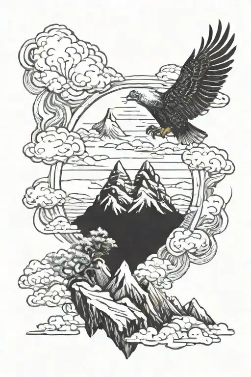 Nature With Mountains And Clouds With Shivling And Eagle
