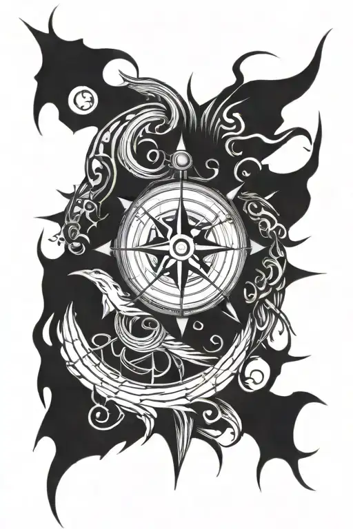 Tribal With Nautical Compass Half Sleeve Black