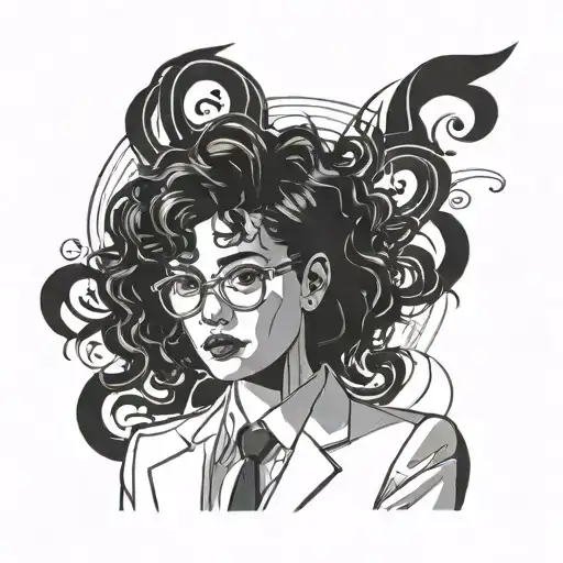 Girl In A Business Suit With Short Black Curly Hair Wearing Glasses