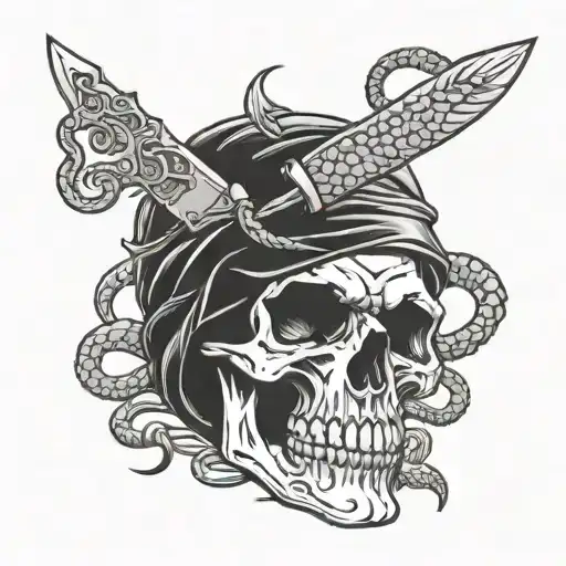 Special Forces Skull With A Snake Wrapped And A Knife