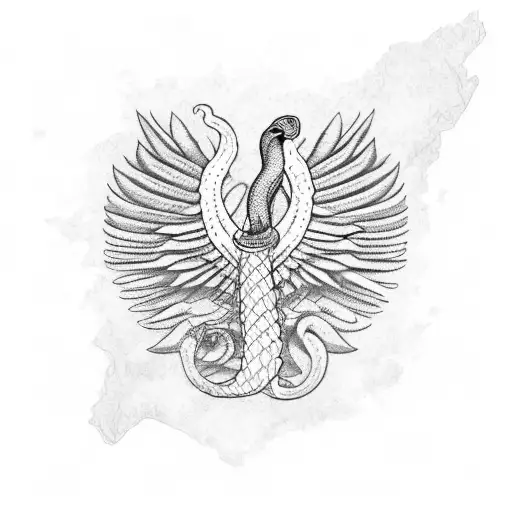 Mexico Map With A Big Feather Snake