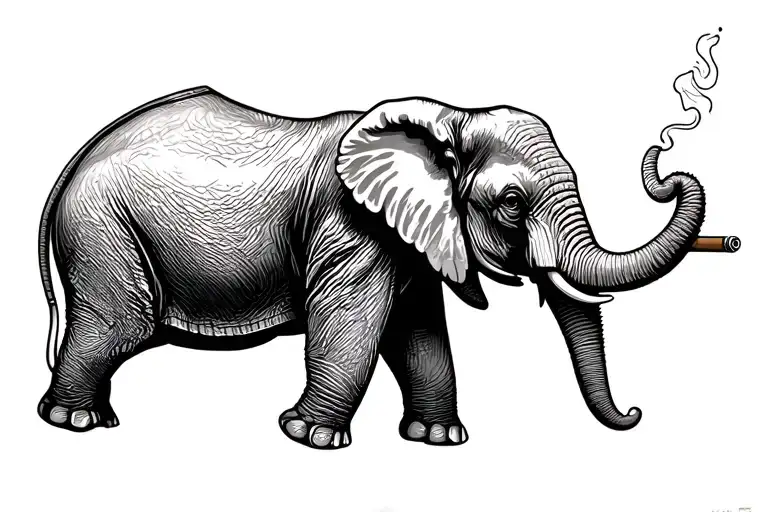 Elephant Walking Smoking A Cigar