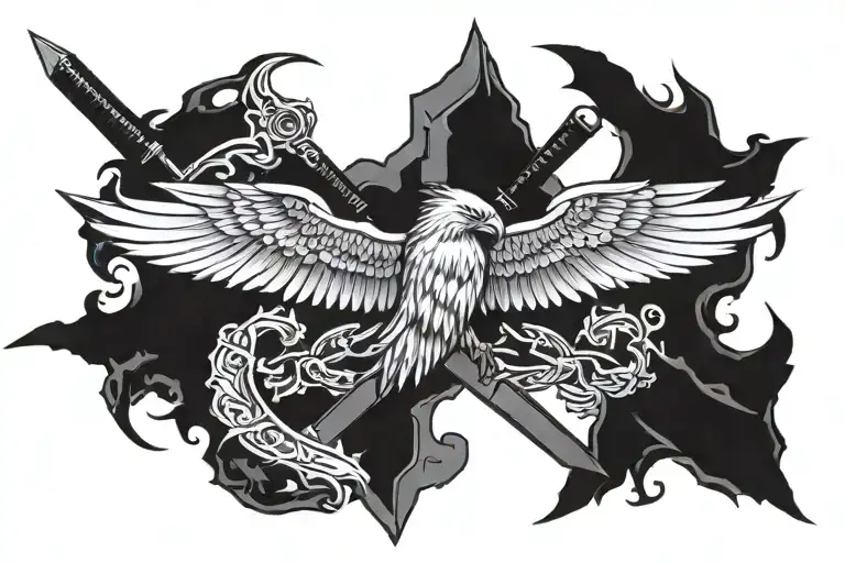 Tau Cross With Eagle In Front And Sword Going Down Eagle