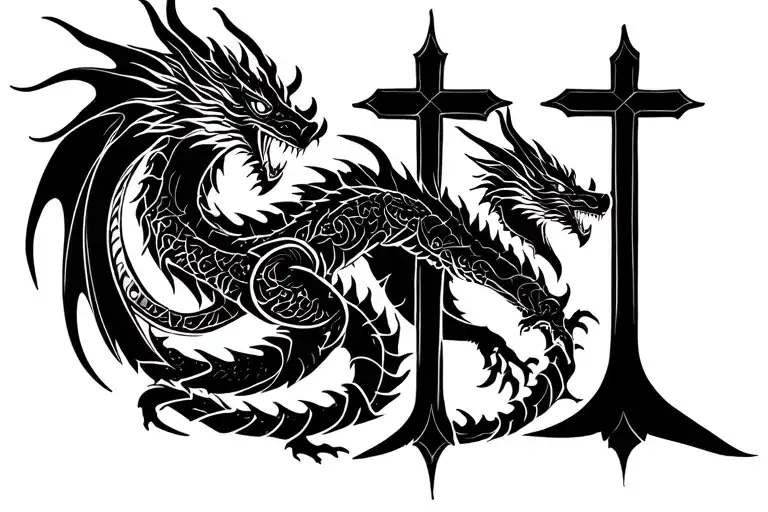Dragon Intertwined With A Cross