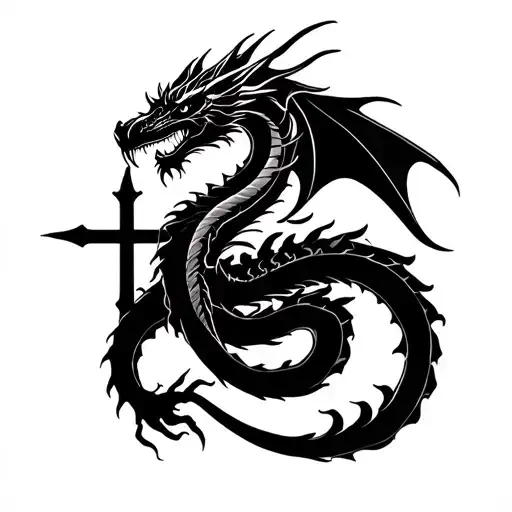 Dragon Intertwined With A Cross