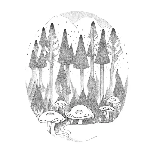 A Mystical Forest With Glowing Mushrooms And A Dj Booth Hidden Within The Trees