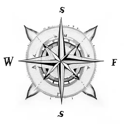 A Dotwork Tattoo Of A Compass With Each Direction Symbolizing A Member Of Your Family
