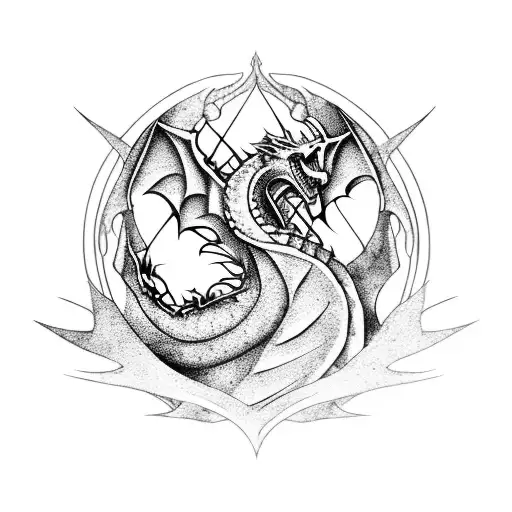 Fantasy Style Dragon Sitting On Top Of Gothic Castle