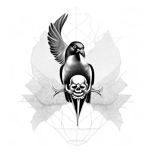 A Black Dove Perched On A Skull