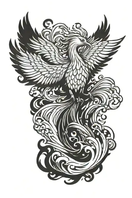 A Majestic Phoenix Rising From The Ocean Waves