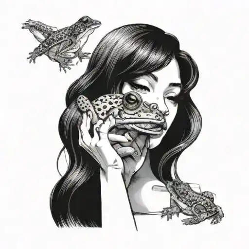 A Dark And Beautiful Woman Holding A Frog In Her Hand Which She Kisses Tattoo
