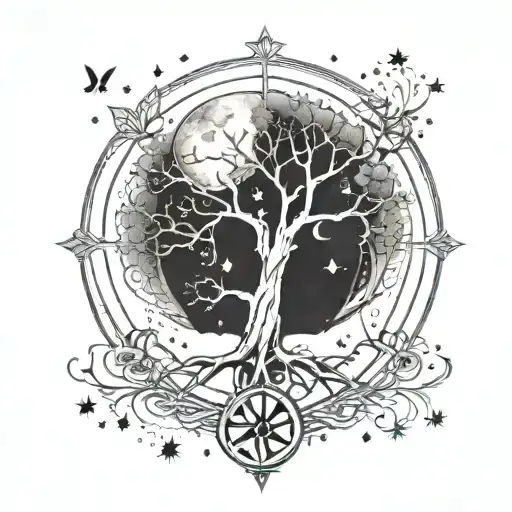 Tree Of Life With Cancer Constellation And Moon
