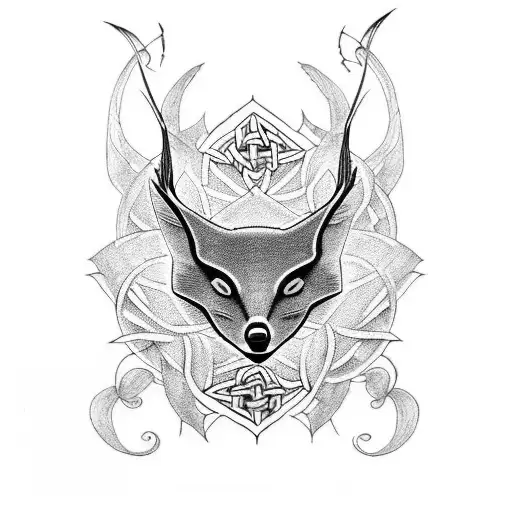 A Pagan-inspired Tattoo Showcasing A Majestic Flying Fox Surrounded By Intricate Celtic Knotwork