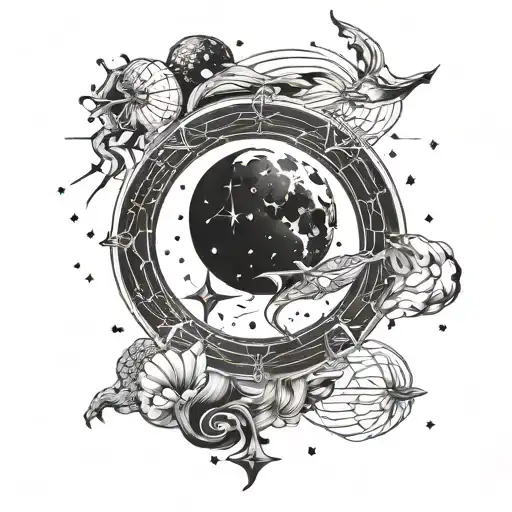 Cancer Zodiac Constellation With Moon In The Background