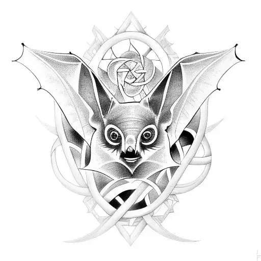 A Pagan-inspired Tattoo Showcasing A Majestic Fruit Bat Surrounded By Intricate Celtic Knotwork Tattoo
