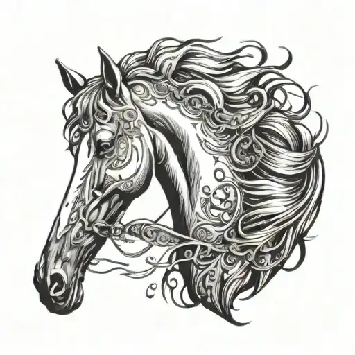 Horse With Flowing Mane With Feathers