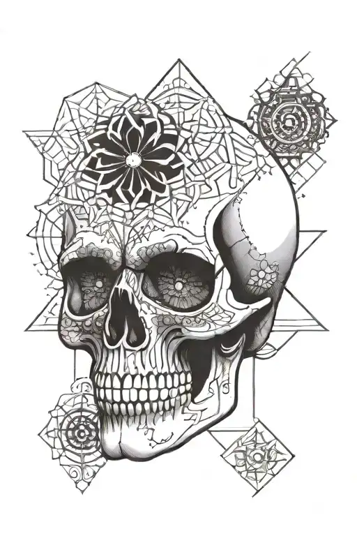 Skull With Mandala On Forehead And A Geometric Background
