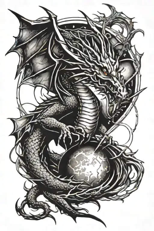 Dragon With Moon And Sword