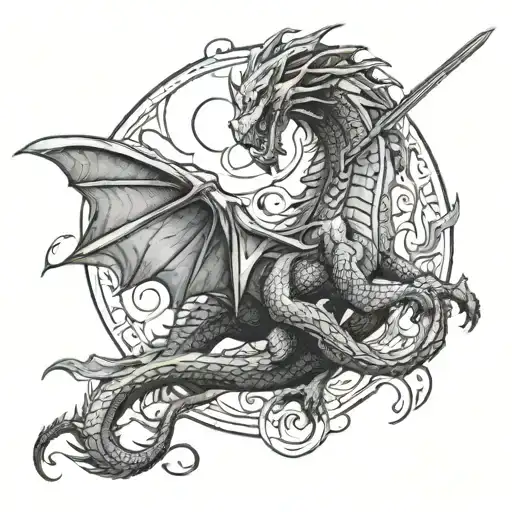 Dragon With Moon And Sword