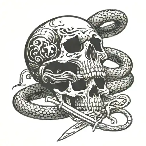 Skull With Sword Through It And Snake Wrapped