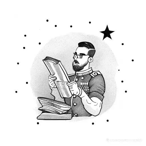 A Soldier Reading A Book Under A Starry Sky