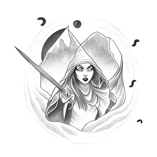 A Witch Casting A Spell In The Mountains During A Thunderstorm