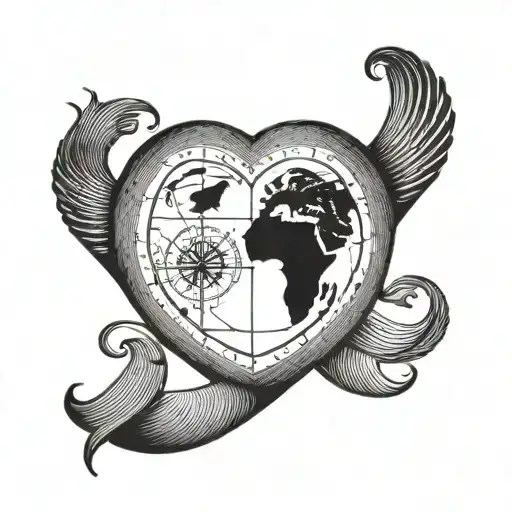 Fingerprint Heart With Infinity Sign Inside Plus Navigation Compass And Gps Coordinates