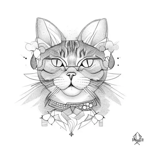 A Fashion-inspired Tattoo Featuring A Stylish Cat Wearing A Trendy Outfit