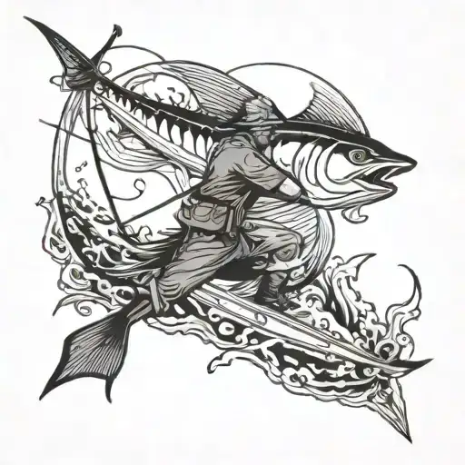 Fisherman Hunting A Swordfish On Rough Seas