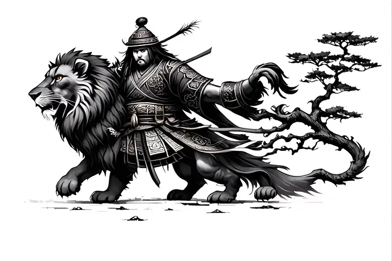 Samurai With A Lion And A Tree