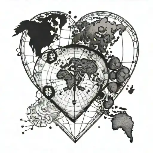 Fingerprint Heart With World Map And Navigation Compass Inside