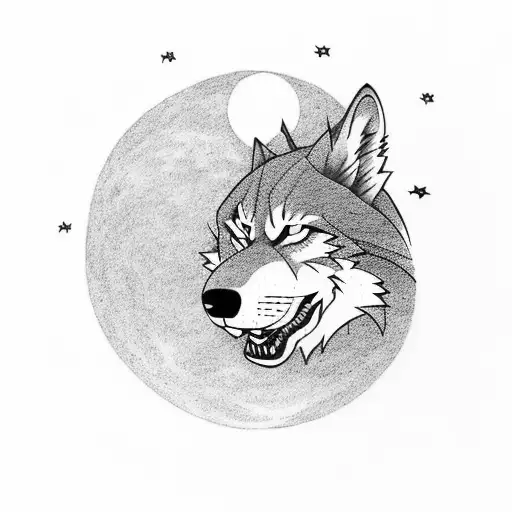 A Lone Wolf Howling At The Moon In A Dense Forest