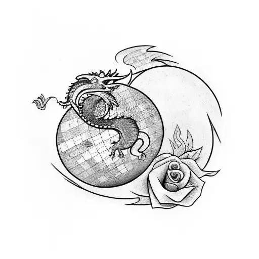 A Globe Tattoo With A Dragon And Rose Growing From It