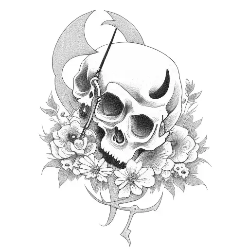 A Scythe-wielding Grim Reaper Surrounded By Blooming Flowers