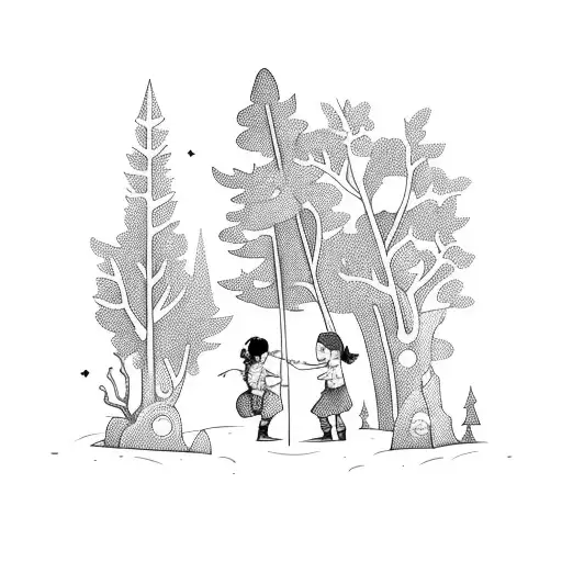 A Whimsical Scene Of Kids Playing In A Mystical Forest Filled With Magical Creatures