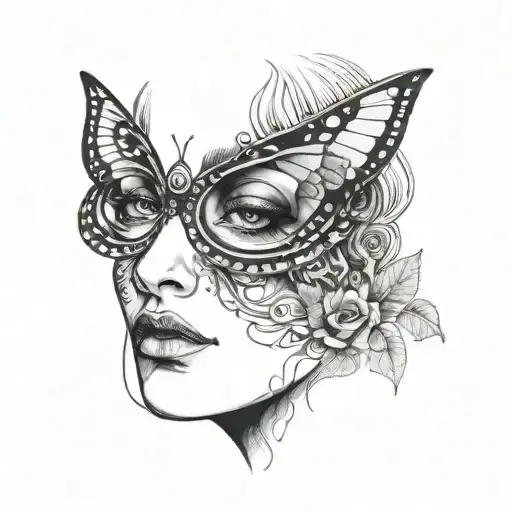 Female Face With A Moth Covering Her Eyes