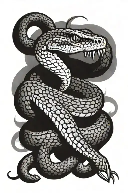 Single Rattle Snake Coiled Showing Its Rattle And Fangs