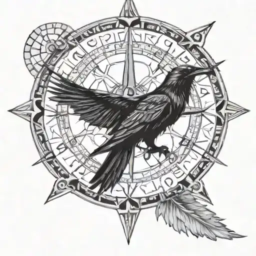 Viking Compass With Raven Perched