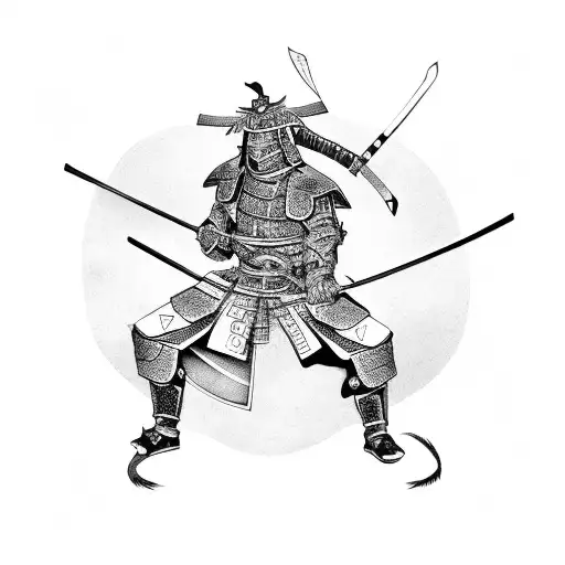 Samurai Warrior Battling A Dragon