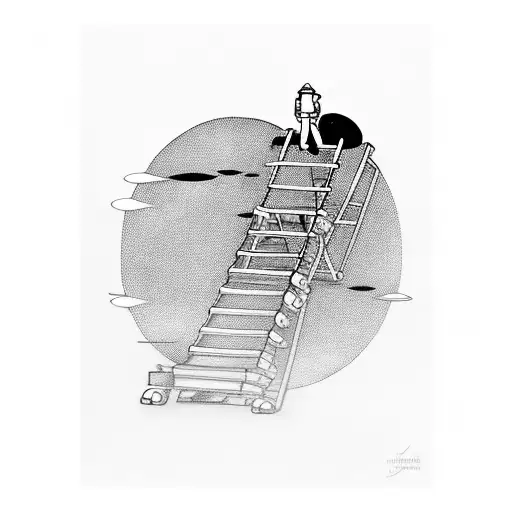 A Firefighter Climbing A Ladder To The Moon