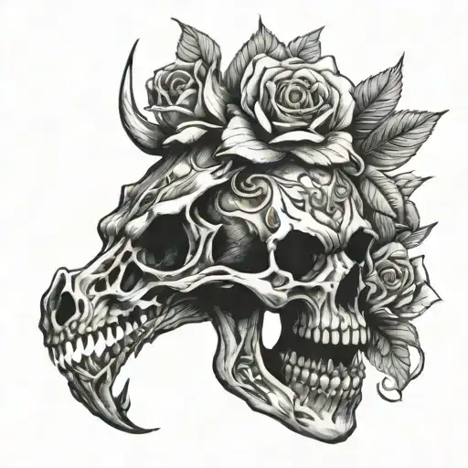 Dragon Skull With Dead Roses