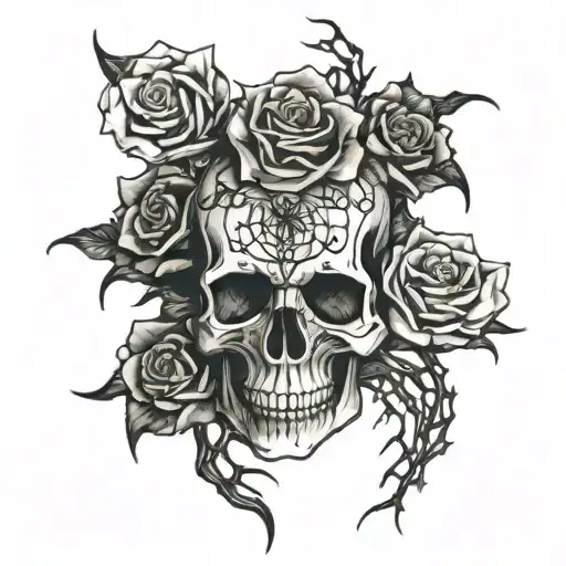 Skull And Spiders And Roses Intertwined