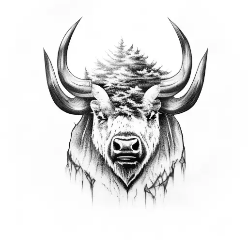 A Majestic Buffalo Surrounded By A Forest Of Dead Trees