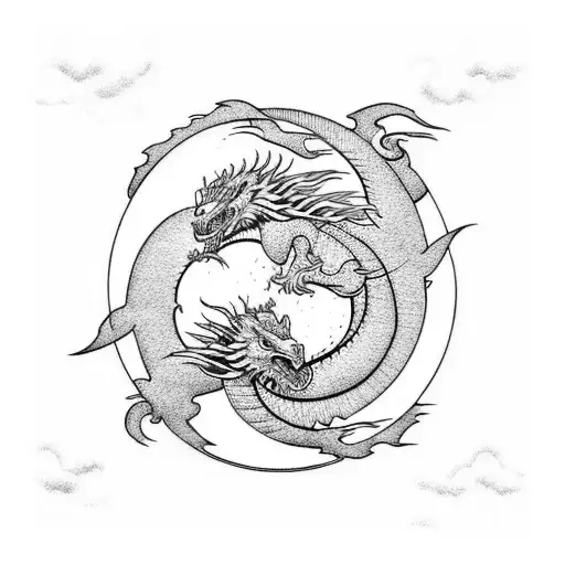 Dragon With Sun And Moon And Cloud