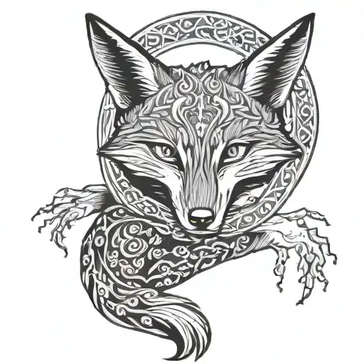 Ouroboros Fox Tarot Devil In Red And Blue Tones