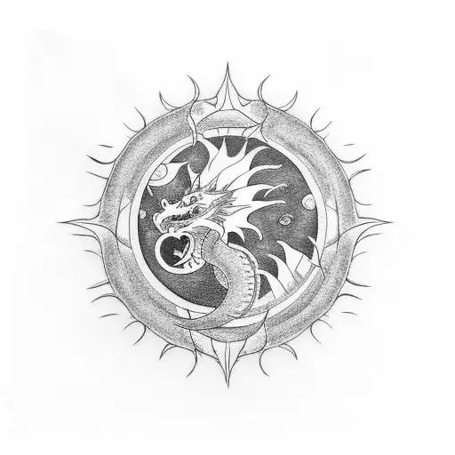 Dragon With Sun And Moon
